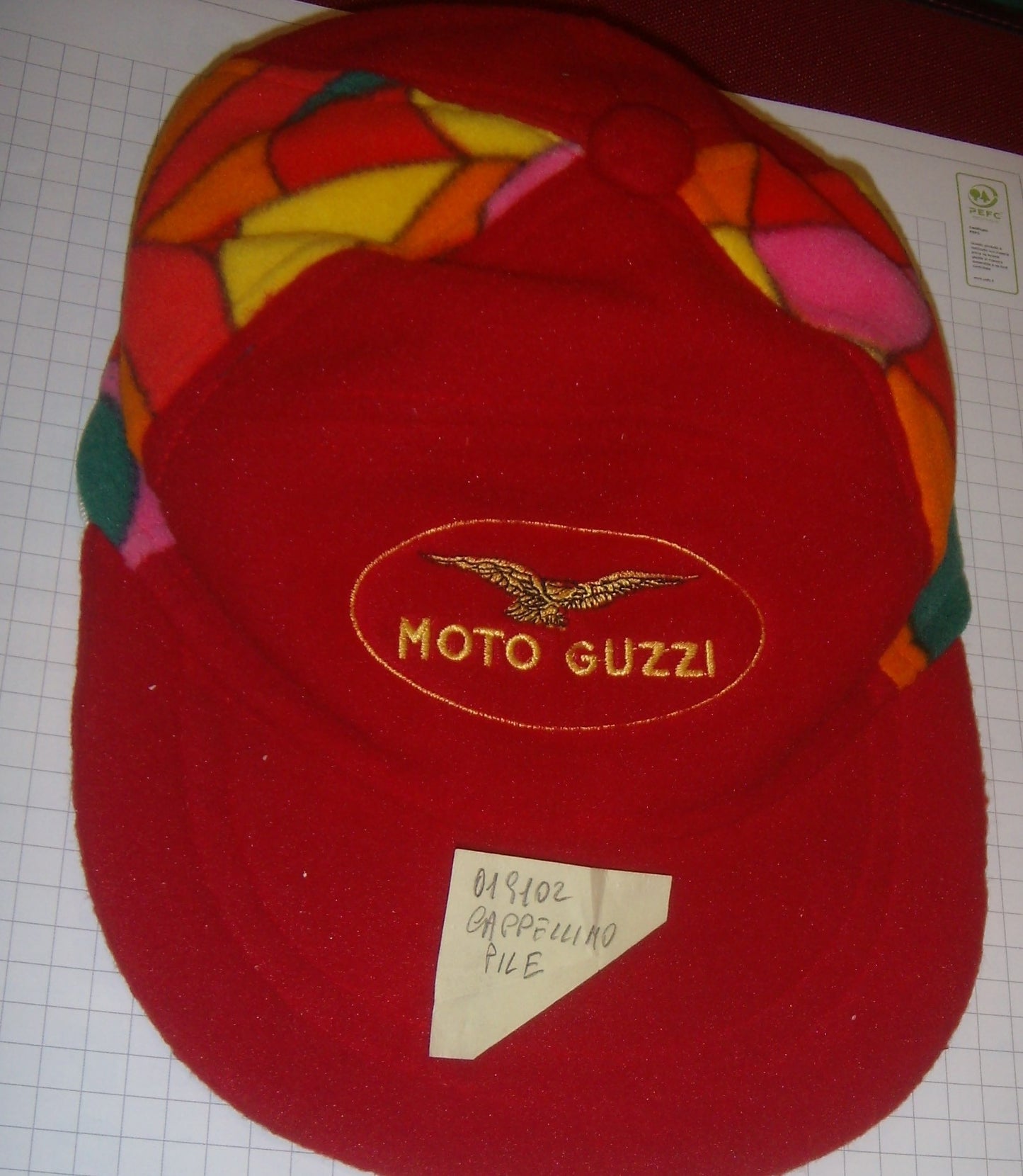 mooto guzzi cappellino pile + decal anniversario 1971 + pin aquila dorata spilla da asola nuovi originali epoca conservati