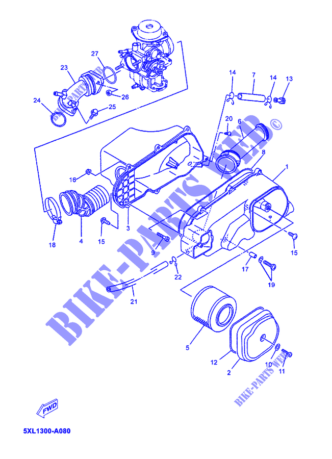 COLLETTORE ASPIRAZIONE YAMAHA MAJESTY 125-180 03-2008 - OEM: 5XM-E3585-00 fig 23