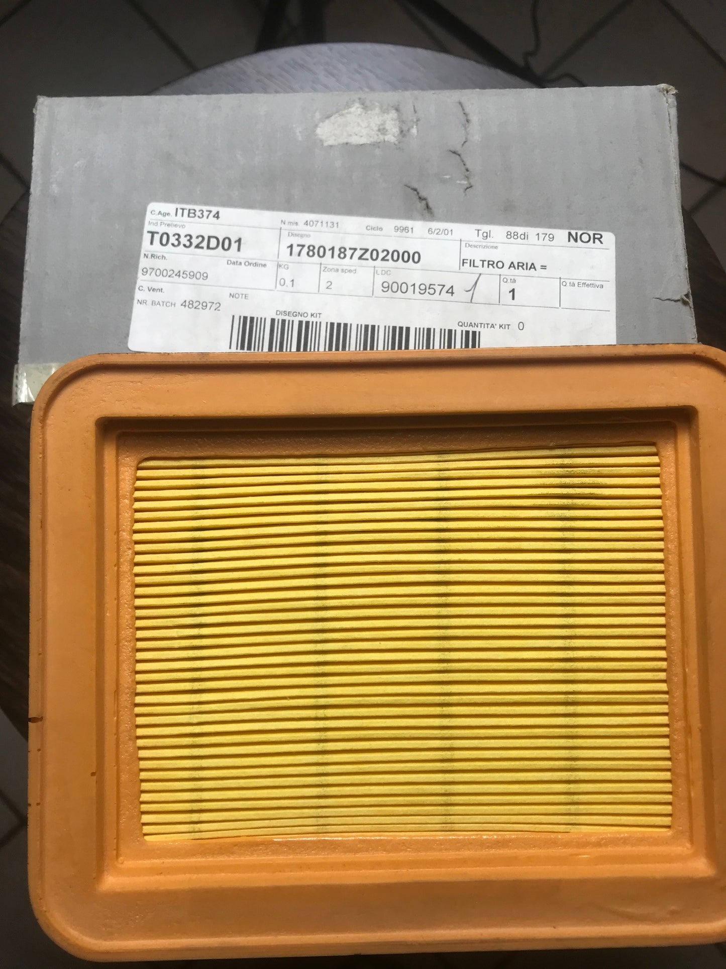 FILTRO ARIA ORIGINALE PIAGGIO PORTER 1000 / 1300 VAN 1992/2008 1780187Z02000