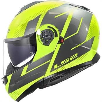 CASCO LS2 FF908 MOD.STROBE2 MODULARE CODE H-V YELLOW/GREY -NERO LUCIDO